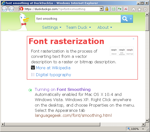 A screenshot of Internet Explorer 9 with a more classic font rendering